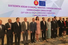La 16e réunion des ministres de l'Économie de l'ASEAN et des délégués commerciaux de l'UE qui s'est tenue en marge de la 24e réunion des ministres économiques de l'ASEAN à Singapour. Photo : baocongthuong.com.vn.