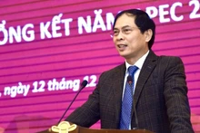 Le vice-ministre vietnamien des Affaires étrangères, Bùi Thanh Son, prend la parole lors de la réunion le 12 décembre pour faire le bilan de l’Année de l’APEC 2017. Photo: TGVN.