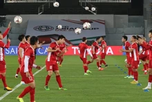 Les joueurs vietnamiens à l'entraînement à Abou Dhabi avant le match contre l'Irak. Photo : AFC. 
