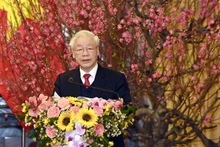 Le Secrétaire général du PCV et Président vietnamien, Nguyên Phu Trong prend la parole lors de la rencontre. Photo : NDEL.