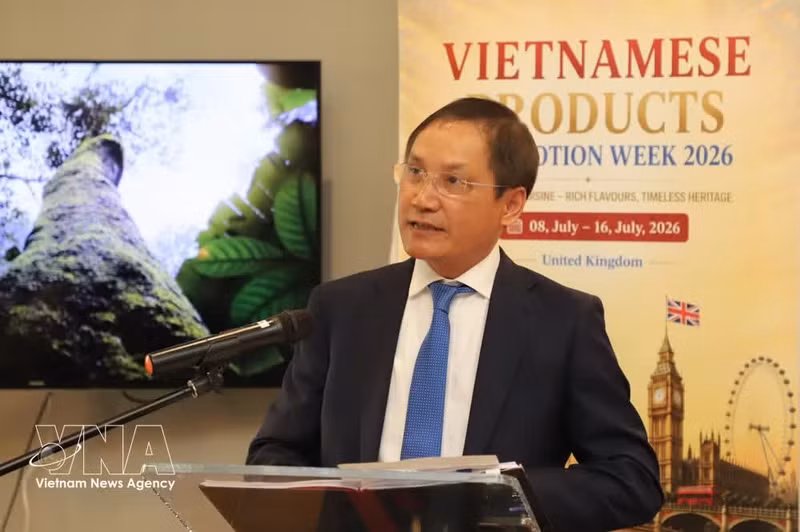 L’ambassadeur du Vietnam au Royaume-Uni Do Minh Hung s'exprime lors de l'événement. Photo : VNA.