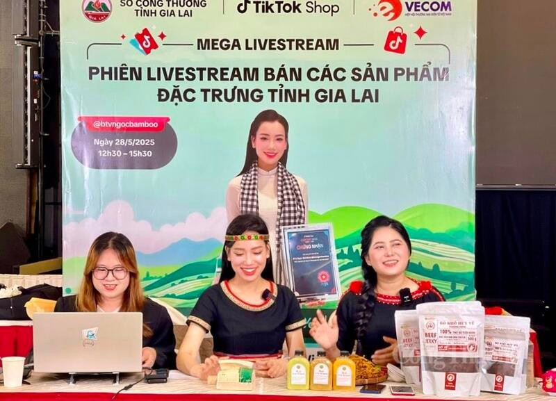 Une session de livestream consacrée à la vente de produits emblématiques de la province de Gia Lai. Photo : baocongthuong.