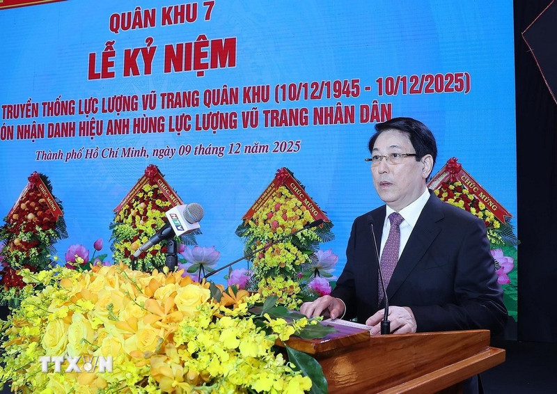 Le président Luong Cuong s'exprime à la cérémonie. Photo : VNA.