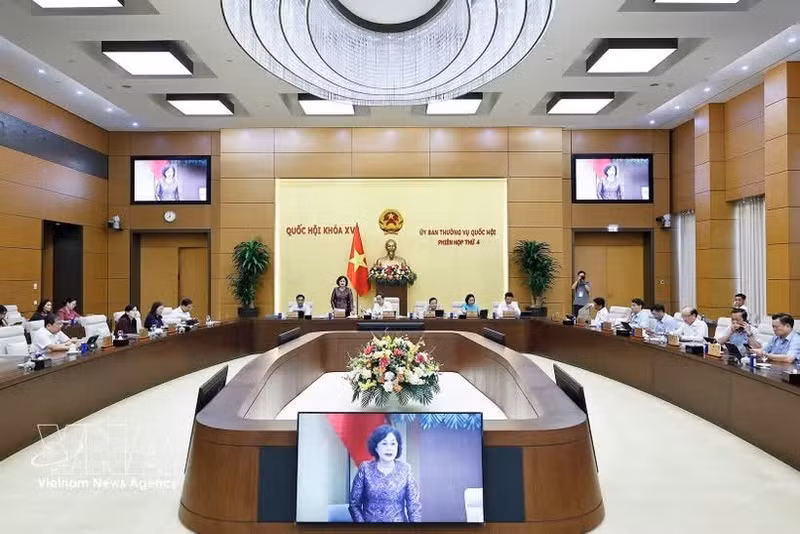 La vice-présidente de l'Assemblée nationale, Nguyen Thi Hong, s'exprime lors de la réunion. Photo : VNA.