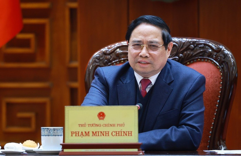 Le Premier ministre Pham Minh Chinh s'exprime lors de la réunion. Photo : VNA.