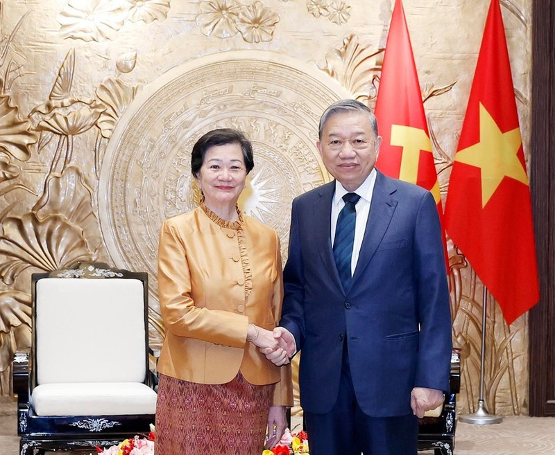 Le secrétaire général du Parti To Lam reçoit l’ambassadrice du Cambodge Chea Kimtha à Hanoï. Photo : VNA.