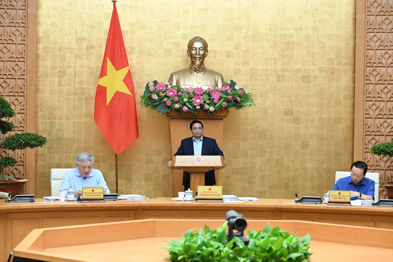 Le Premier ministre Pham Minh Chinh lors de la réunion périodique d'août du gouvernement, le 6 septembre. Photo : NDEL. 