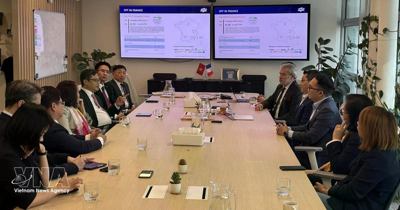 Séance de travail entre l'ambassadeur du Vietnam en France, Trinh Duc Hai, et les représentants de FPT en France. Photo : VNA.