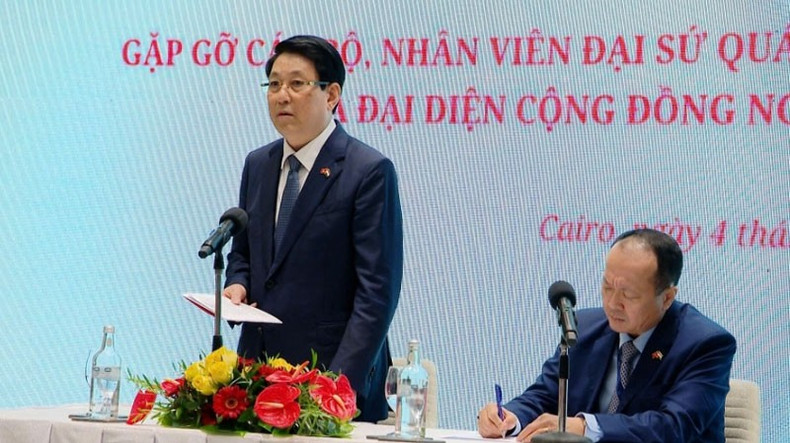 Le président vietnamien Luong Cuong s'exprime lors de la rencontre. Photo: Nguyen Tuan. lc1.jpg