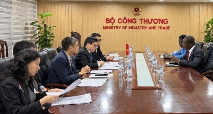 La réunion entre le vice-ministre vietnamien de l’Industrie et du Commerce, Truong Thanh Hoai, et Daouda Bitié, ambassadeur du Burkina Faso en Chine, également accrédité au Vietnam. Photo : VNA.
