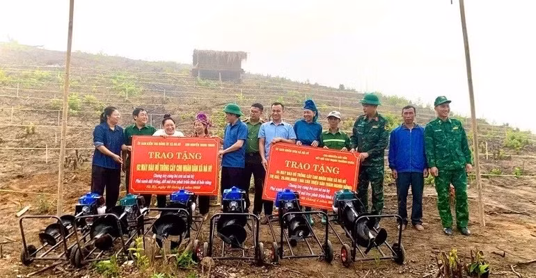 Les forces armées de Dien Bien unissent leurs efforts avec la population pour planter de nouveaux caféiers et macadamias