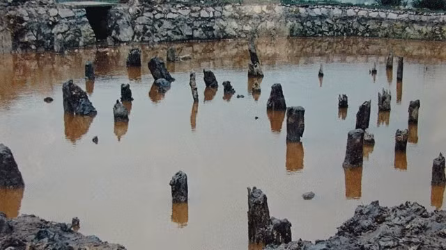 Un coin du site de pieux de Yen Giang, actuellement submergé pour sa conservation et son exposition. (Photo d'archives)
