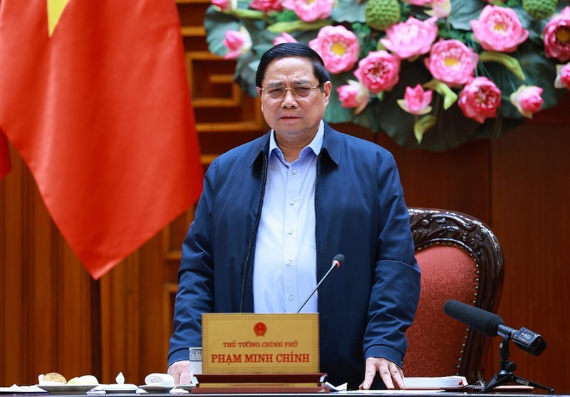 Le Premier ministre Pham Minh Chinh s'exprime lors de la réunion. Photo : VNA.