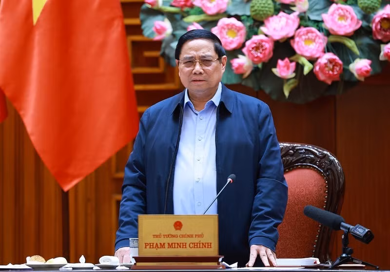 Le Premier ministre Pham Minh Chinh s'exprime lors de la réunion. Photo : VNA.