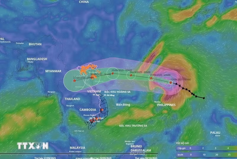 Trajectoire de la tempête Ragasa vue par le système de surveillance des catastrophes naturelles du Vietnam.