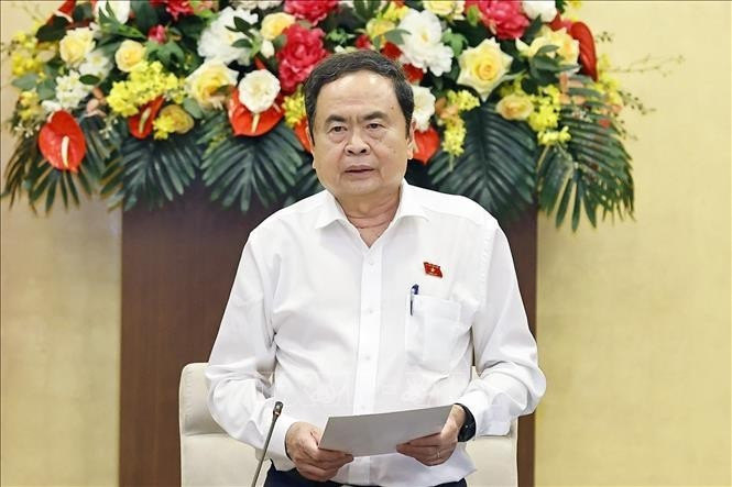 Le président de l'Assemblée nationale Tran Thanh Man s'exprime lors de la clôture de la 47e réunion du Comité permanent de l'Assemblée nationale. Photo : VNA.