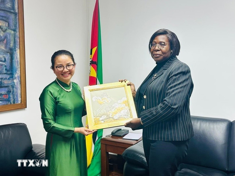 L'ambassadrice du Vietnam au Mozambique, Trân Thi Thu Thin (gauche) est allée saluer la Première ministre mozambicaine, Maria Benvinda Delfina Levi. Photo : VNA.