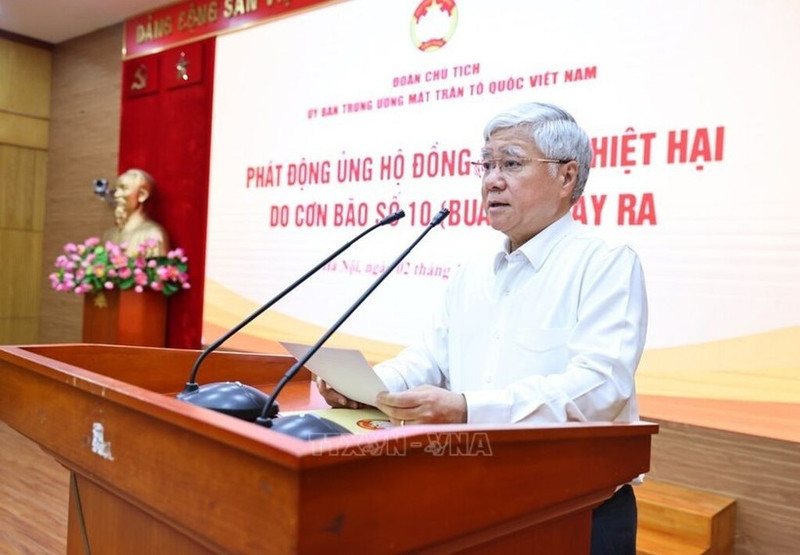 Dô Van Chiên, président du Comité central du Front de la Patrie du Vietnam (FPV) lancé un appel de soutien aux habitants touchés par le typhon n°10. Photo : VNA.
