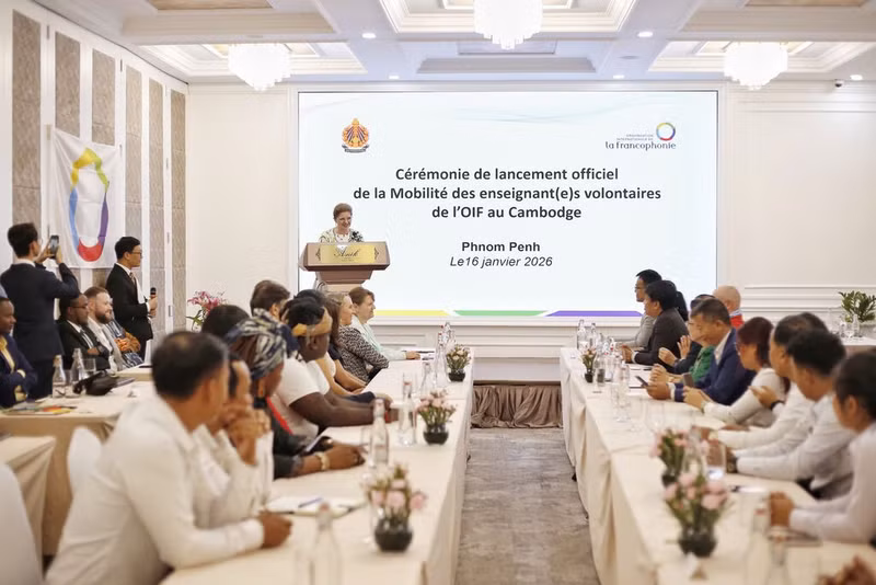 Cérémonie de lancement officiel de la Mobilité des enseignant(e)s volontaires de l'OIF au Cambodge, le 16 janvier 2026 à Phnom Penh. Photo : OIF/CVN.