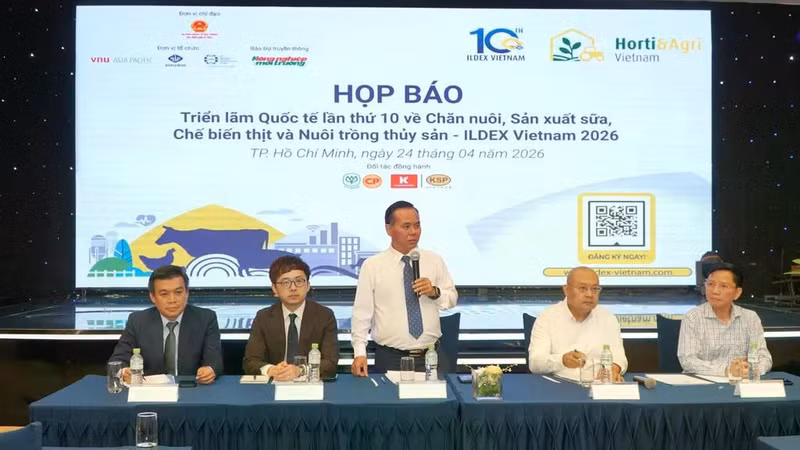 Conférence de presse de l’ILDEX Vietnam 2026, 10ᵉ salon international de l’élevage, des produits laitiers, de la viande et de l’aquaculture. Photo : CTV/CVN.