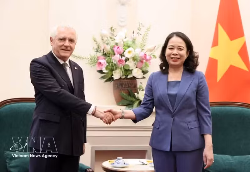 La vice-présidente de la République, Vo Thi Anh Xuan, reçoit l'ambassadeur d'Argentine au Vietnam, Marcos Antonio Bednarski, Photo : VNA.