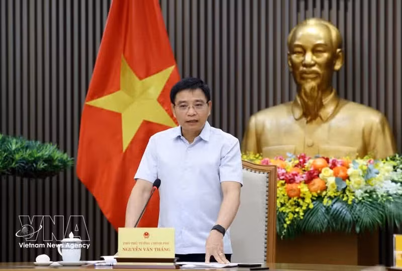 Le vice-Premier ministre Nguyen Van Thang s'exprime à la réunion. Photo: VNA