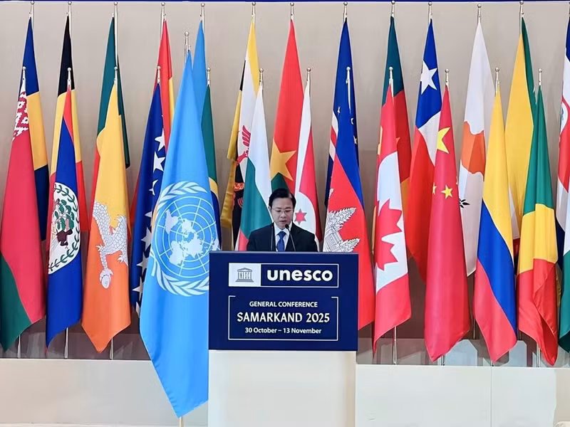 Le vice-ministre Ngo Le Van a prononcé un discours de politique générale lors de la session plénière de la 43e Conférence générale de l'UNESCO. (Source : Ambassade du Vietnam en Ouzbékistan)