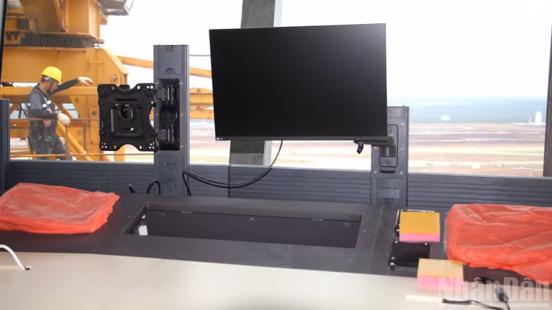 Les équipements électroniques sont en cours d’installation dans la salle d’exploitation de la Tour de contrôle de l’aéroport de Long Thanh.