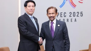 Le président vietnamien Luong Cuong et le sultan de Brunei, Hassanal Bolkiah, lors du sommet APEC 2025 en République de Corée. Photo : VNA.