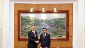 Tran Cam Tu, membre du Bureau politique et membre permanent du Secrétariat du Comité central du Parti communiste du Vietnam (droite) et Tanaka Yu, vice-président du Présidium et chef par intérim du Secrétariat du Parti communiste japonais. Photo : VNA