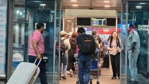 Un groupe de citoyens vietnamiens entre à l'aéroport du Caire (Égypte) pour rentrer chez eux. Photo : Ambassade du Vietnam en Israël.