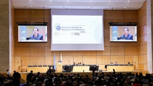 Le président de l’Assemblée nationale, Trân Thanh Mân, s’exprime lors de la séance plénière de la 6e Conférence mondiale des présidents de parlement. Photo : VNA.