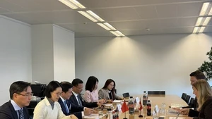 La délégation vietnamienne et les représentants suisses ont discuté du contenu du 19e cycle de négociations en vue de l'accord de libre-échange (ALE) entre le Vietnam et l'AELE. Photo : VNA.