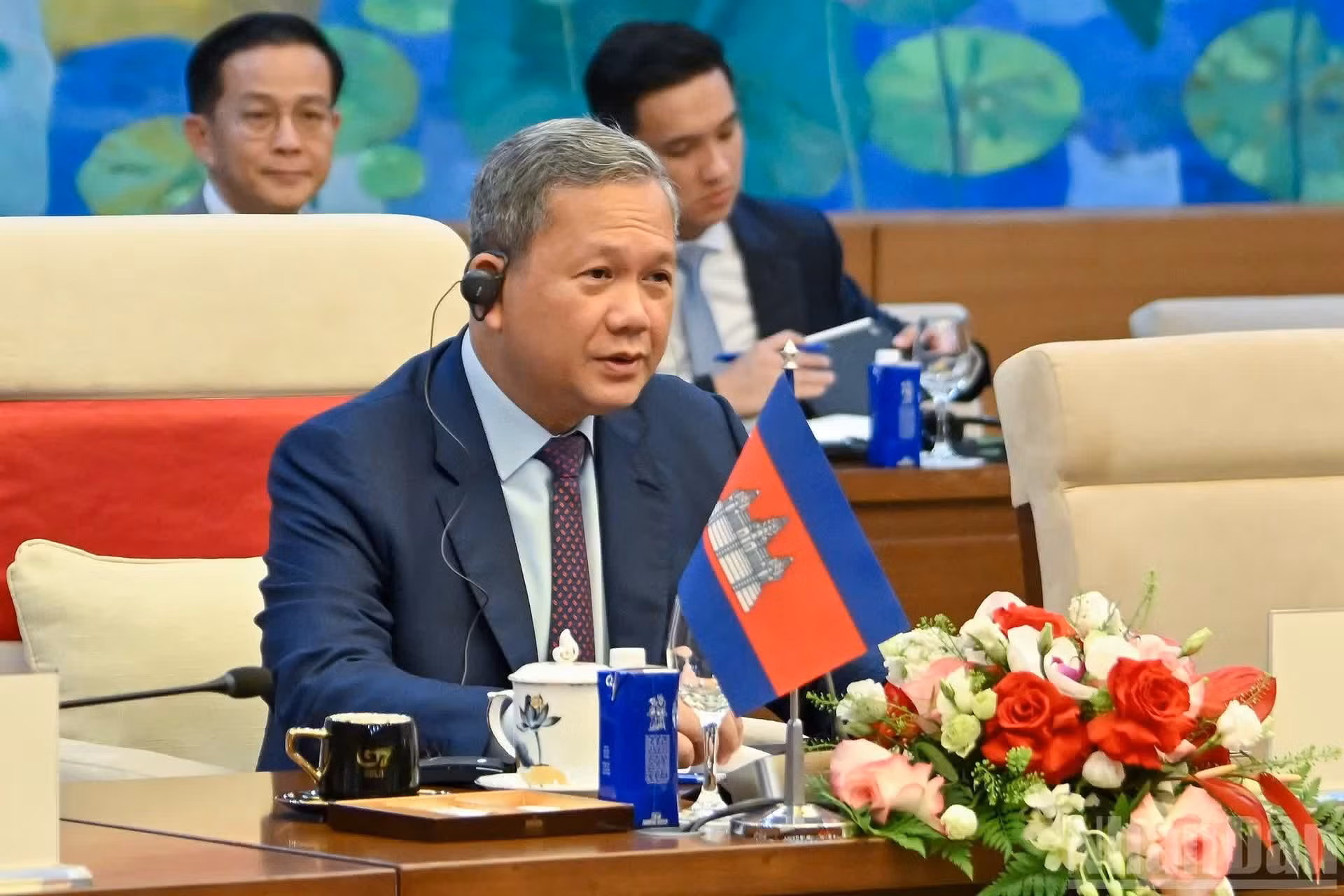 Le Premier ministre cambodgien Hun Manet s’exprime.