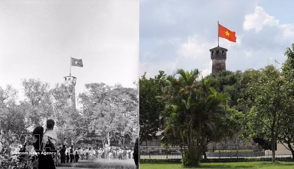 La tour du Drapeau de Hanoï, construite il y a plus de 200 ans, est un monument historique emblématique de la Cité impériale de Thang Long. Symbole de la capitale, elle témoigne de son histoire héroïque et de la résilience de générations de Hanoïens. Photo : Archives de la VNA.