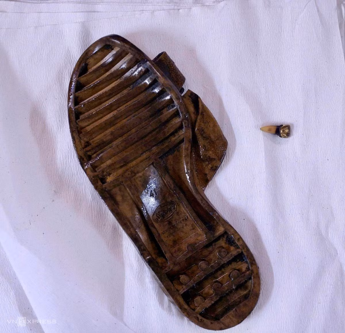 Des sandales en caoutchouc, des tongs en plastique ainsi qu'une dent recouverte d'or figuraient également parmi les objets exhumés. Photo : Vnexpress.