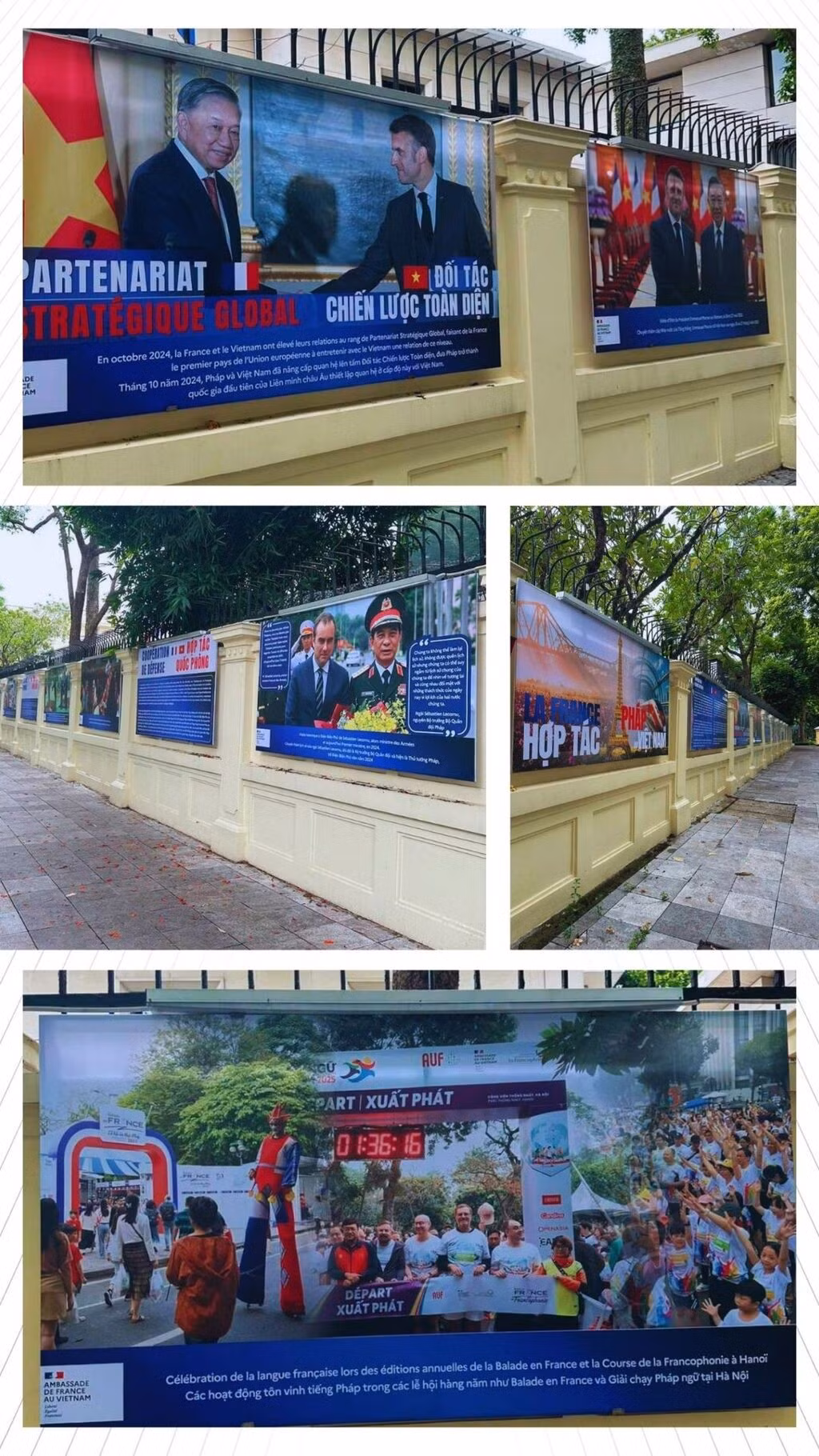 Des photographies retraçant les temps forts de la coopération franco-vietnamienne. Photo : Ambassade de France au Vietnam.