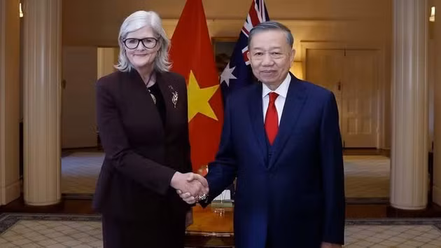 Le secrétaire général du Parti communiste du Vietnam (PCV) et président de la République, Tô Lâm, et la gouverneure générale d'Australie, Sam Mostyn, en août 2026 à Canberra. Photo : VNA.