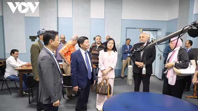 La délégation de la Radio La Voix du Vietnam en visite dans la Radio nationale égyptienne. Photo : VOV.
