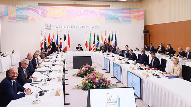 Lors une séance du Sommet du G7 élargi. Photo : VOV.