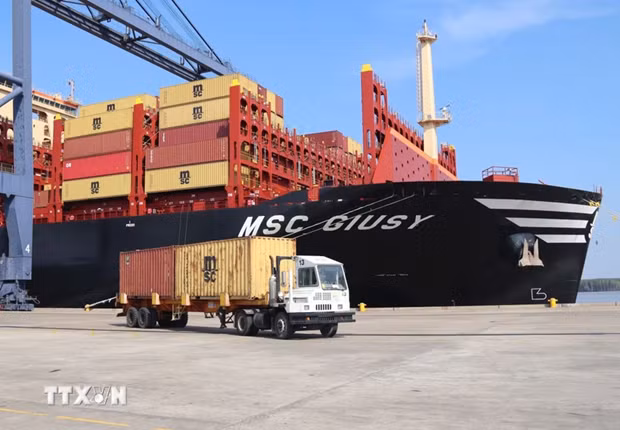Le porte-conteneurs MSC Giusy au port SSIT. Photo : VNA.