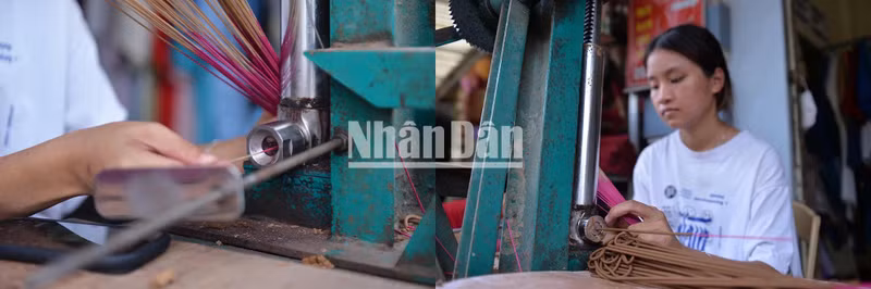 Fabrication d'encens dans une famille du village de Thuy Xuan.
