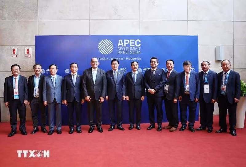 Le président Luong Cuong et des délégués au sommet des affaires APEC-CEO. Photo : VNA.