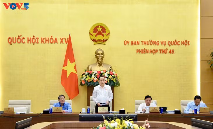Le président de l’Assemblée nationale vietnamienne Tran Thanh Man (debout) prend la parole lors de la 45ᵉ session du Comité permanent de l’organe législatif. Photo : VOV.