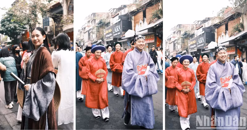 Partageant davantage sur les impressions de leur voyage au Vietnam, le couple britannique a déclaré : « Les Vietnamiens sont très amicaux, les villes sont étonnantes avec une architecture au-delà de nos attentes. Nous adorons vraiment ça. Tout le monde est si joyeux, on se sent en sécurité en nous promenant et la nourriture est incroyable. » L’apparition de jeunes vêtus de costumes traditionnels vietnamiens colorés et uniques a transformé la rue piétonne du lac Hoan Kiem en une « scène culturelle vivante », que de nombreux touristes étrangers se sont arrêtés pour admirer les œuvres d’art des costumes traditionnels vietnamiens. Partageant davantage sur les impressions de leur voyage au Vietnam, le couple britannique a déclaré : « Les Vietnamiens sont très amicaux, les villes sont étonnantes avec une architecture au-delà de nos attentes. Nous adorons vraiment ça. Tout le monde est si joyeux, on se sent en sécurité en nous promenant et la nourriture est incroyable. » L’apparition de jeunes vêtus de costumes traditionnels vietnamiens colorés et uniques a transformé la rue piétonne du lac Hoan Kiem en une « scène culturelle vivante », que de nombreux touristes étrangers se sont arrêtés pour admirer les œuvres d’art des costumes traditionnels vietnamiens.