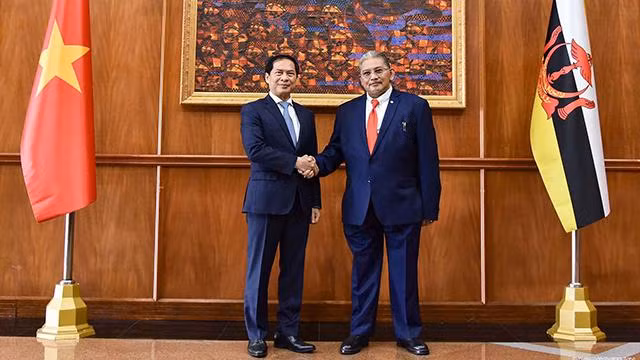 Le ministre vietnamien des AE, Bùi Thanh Son et le 2e ministre des AE du Brunei, Dato Erywan Pehin Yusof. Photo : baoquocte.vn.