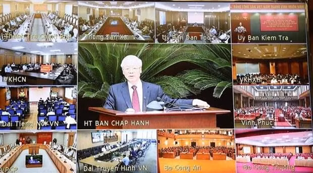 Le Secrétaire général du Parti Nguyên Phu Trong lors de la conférence nationale organisée en présentiel et en ligne, à Hanoi, le 29 novembre. Photo : VNA.