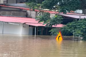 Dans la commune de Kim Tan, province de Thanh Hoa, le premier étage de maisons à deux ou trois niveaux est déjà submergé à plus de la moitié. Photo: VNA