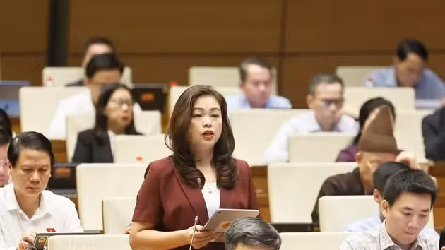 La députée Doan Thi Le An, de la province de Cao Bang, s'exprime. Photo : VNA.