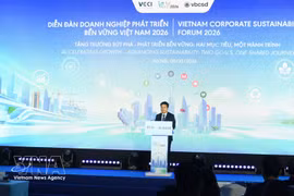 Le prof.associé-Dr Ho Sy Hung, président de la VCCI, s'exprime lors du Forum des entreprises sur le développement durable du Vietnam (VCSF).